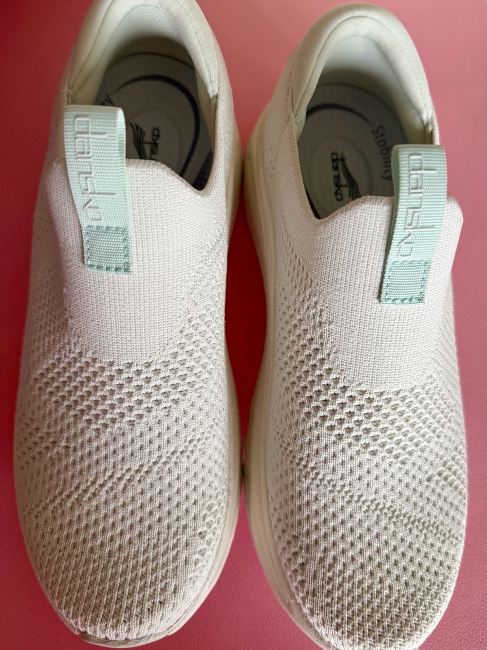 Dansko Slip-On Knit Sneakers - Mint Pull Tab & White